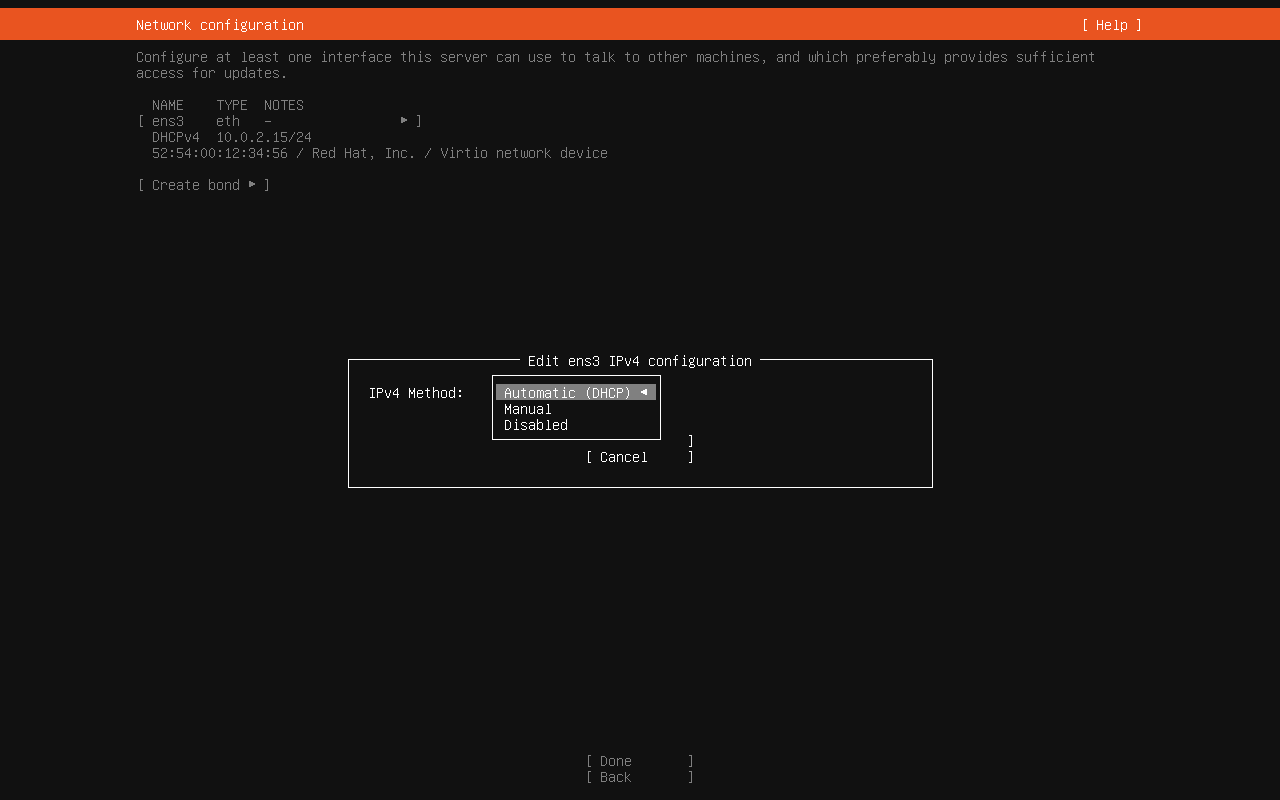 IPv4 MethodでDisabledを選択