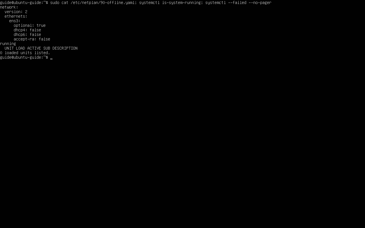 任意のネットワーク設定とrunning・失敗ユニット0の確認